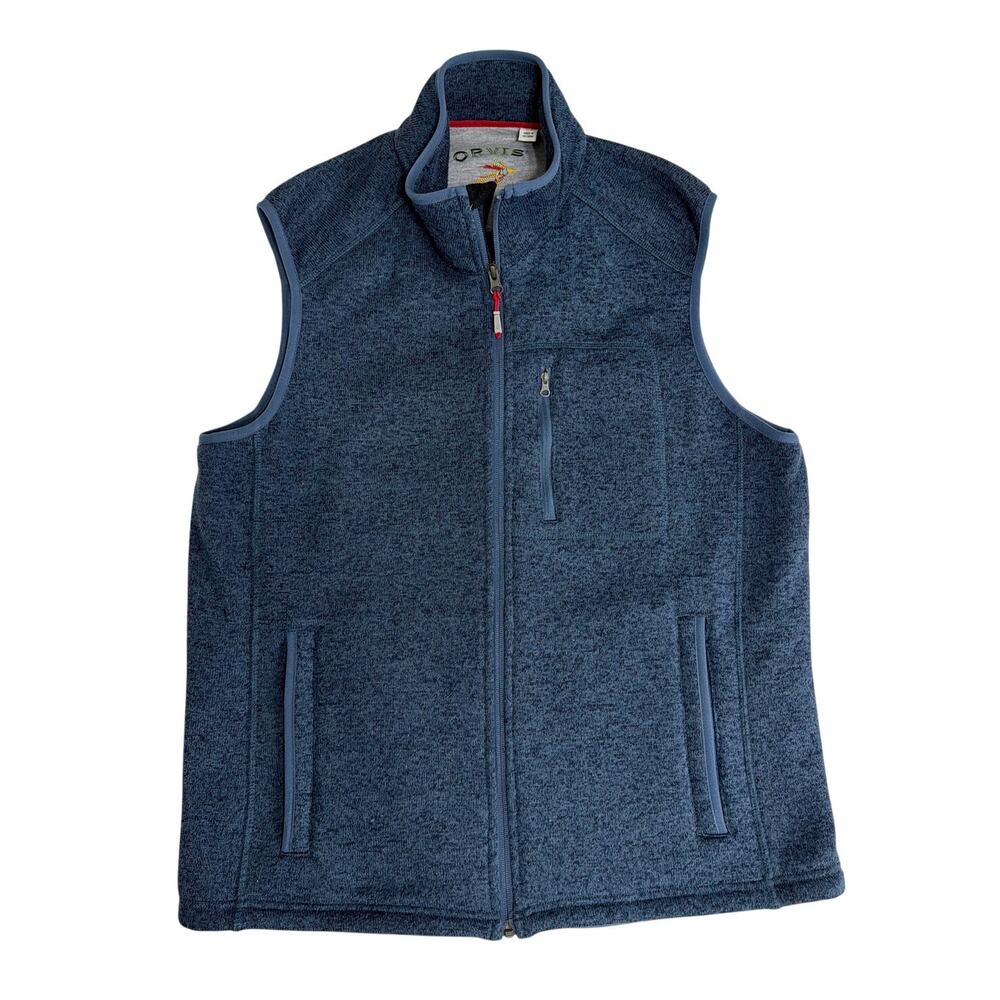 Orvis Fleece Vest Trout R65 Sweater Mens Large Heather Blue Full Zip